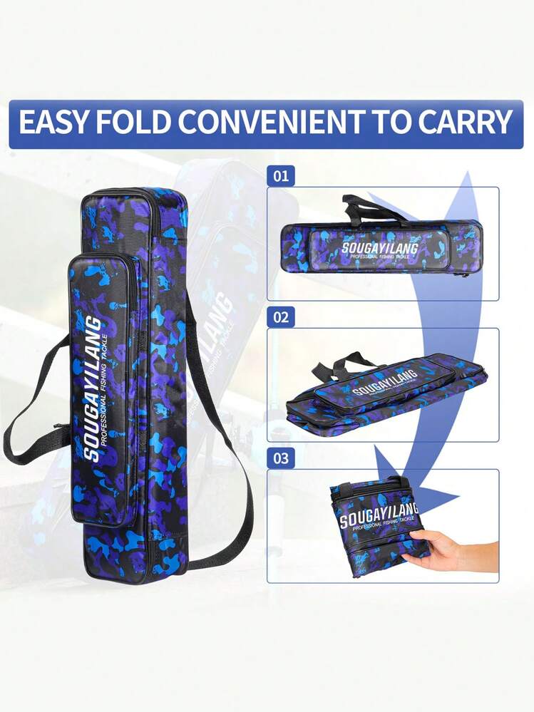SOUGAYILANG Bolsa de equipo de pesca profesional de 57 CM - Impermeable, con correa de hombro acolchada, correas de transporte, cremalleras dobles y bolsillo lateral - Azul - Añade 5