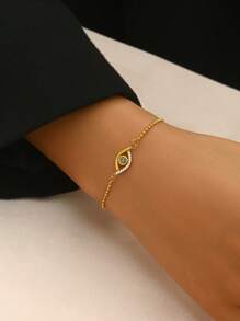 1pc 18K Gold Plated Stainless Steel Blue Evil Eye Pendant Bracelet, Crystal Inlaid Design, Charming Jewelry Lucky Accessory For Women - Blue Eyes Bracelet - View 7