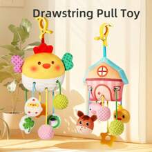 1pc Baby Plush Pull/Push Sensory Toy, Includes Crab & Chick Shaped Fabric Toys With Teether, Mirror, Bell, Suitable For Crib, Stroller, Car Seat, Multi-Textural Experience, Early Educational Development Gift For Baby Boys And Girls (Some Accessory Colors Randomly Assorted)