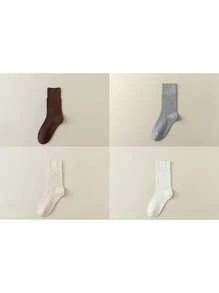 4 đôi tất cổ cao màu trơn không xương dành cho nữ, tất cổ cao màu trắng, thoáng khí, phù hợp mặc hàng ngày, sau sinh, mùa thu - Nhiều màu - Xem 21