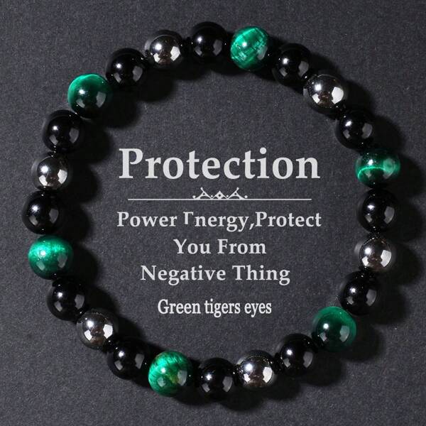 Pulsera de protección para mujeres y hombres, pareja, empático, ojo de tigre verde y ónix negro, pulsera de la buena suerte, cuentas y brazaletes de cordón, regalos unisex para esposo, novio, papá, abuelo, tío