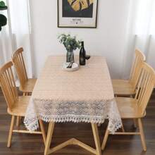 Mantel rectangular de color liso de poliéster estilo europeo con bordado floral pequeño de encaje, mantel bordado transparente de color liso, elegante, adecuado para todo tipo de mesas de comedor, para bodas, cenas, fiestas de verano al aire libre, toallas para piano, decoración de tocador, decoración de pared colgante, mantel para picnic