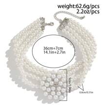 2 pièces Collier de mode de mariée, Bracelet, Perle Fausse Multi-Couche, Ras-du-cou Perlé Français, Chaîne de Clavicule, Ensemble d'Accessoires de Mariage et de Fête