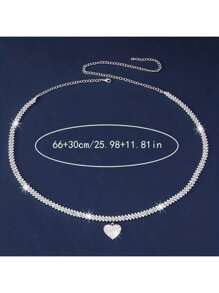 1 Pc Luxury Quality High-End Rhinestone Heart Shaped Welded Link Chain Waist Chain - Silver - View 3