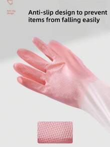 加厚手套家用橡胶PVC清洁手套可重复使用防水乳胶手套厨房洗碗手套洗衣手套防滑家居清洁和食品处理用手套（白色袖位印有随机图案） - 彩色 - 查看 8