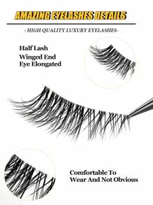 10 Pairs Half Lashes With Clear Band Cat Eye Tail Elongated Eyelashes Natural Look Wispy Faux Mink Lashes Fluffy Soft False Eyelashes Natural Makeup,Suitable For Everyday Wear, Party Wear, Valentine's Day Makeup
