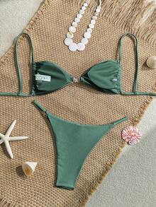 Women's Sexy Bikini 2 Pieces Set, With Glossy Accessories And Special Fabric