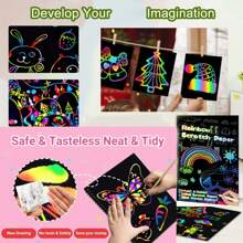10pcs 20pcs 50pcs 100pcs DIY Scratch Paper Art Set Square Rainbow Magic Scratch Paper Drawing Card Notes For Children Party Supplies Home Decoration Black Scratch It Off Art Crafts Kits With Wooden Stylus For Teenager Halloween Christmas Birthday Gift Decorate Party Favor Game Project Kit Thank-You Card Handmade Relieve Stress