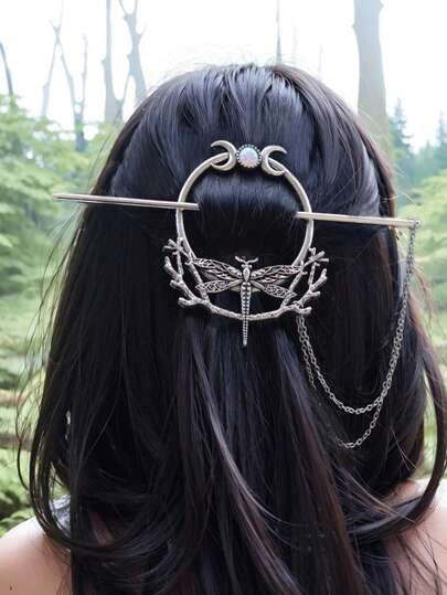1 pezzo Forcina per capelli con decorazione a mezzaluna e libellula in metallo, accessori per capelli, fermagli per acconciature, accessori per la scuola
