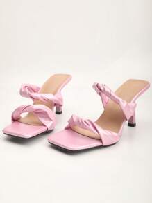 女士时尚简约条纹扭纹细节方头高跟凉鞋 - 粉色 - 查看 4