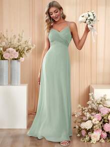 EVERPRETTY 素色胸部褶皺吊帶連衣裙