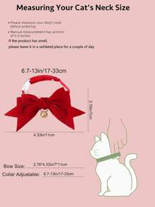 Valentine's Day Pet Cat Teddy Bear Dog Bow Tie Bell Velvet Adjustable Simulated Choker Collar, Pet Cat Dog Birthday New Year Velvet Big Bow Bell Adjustable Necklace Pink Bow Tie Collar Gift, For Cat/Dog