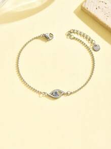 1pc 18K Gold Plated Stainless Steel Blue Evil Eye Pendant Bracelet, Crystal Inlaid Design, Charming Jewelry Lucky Accessory For Women - Blue Eyes Bracelet - View 8