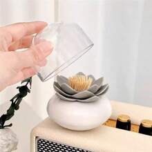 Chinese stijl Lotusbloem patroon tandenstokerhouder, draagbare bamboe tandenstoker opbergdoos, transparante deksel desktop decoratie organizer, creatieve tandenstoker & tandzijde container