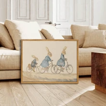 1 Piece, Unframed, Wall Arts Posters Art Canvas Poster, Canvas Art - Charming Vintage Whimsical Animal Friends Riding Bicycles Wall Decor For Living Room And Bedroom, Easter, Holiday Poster, Bunny Mural Poster