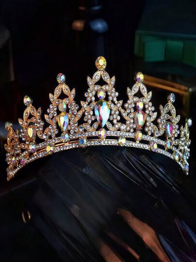 1pc Bride Gold Color Rhinestone Headpiece, Crystal Wedding Tiara Crown, Princess Birthday Adult Crown, High-End, Suitable For Halloween