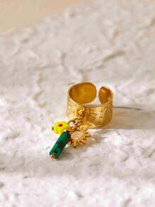 1 件复古 18K 不锈钢纯色星爆单开口戒指