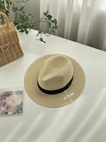 1pc Women Beige Western Cowgirl Style UPF50+ Sun Protection Panama Straw Hat With Black Decor, Vintage Style, Lightweight, Breathable, Suitable For Beach, Travel, Wedding Season, Music Festival, Valentine's Day Gift