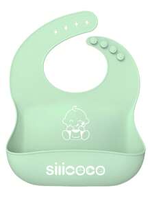 SILICOCO 1 chiếc Yếm ăn bằng silicon có thể điều chỉnh cho trẻ em/trẻ sơ sinh, Yếm ăn mềm thấm nước bọt cho bé tập ăn dặm - Nhiều màu - Xem 8