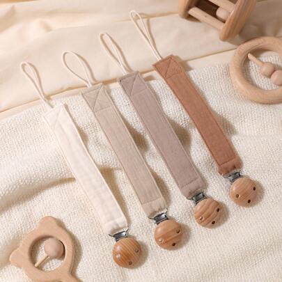 4pcs/Set Baby Pacifier Chain, Fashion Pacifier Holders & Wooden 3-Hole Pacifier Clips, Suitable For Baby Boys, Girls, Everyday Use, Gift