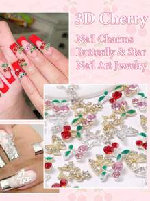 40 chiếc mặt dây chuyền đính đá nghệ thuật bằng hợp kim, hình bướm 3D màu bạc và vàng, hình quả anh đào màu hồng và đỏ lấp lánh. - Nhiều màu - Xem 5