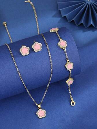 3st/set Armband Halsband Stud Örhängen För Kvinnor 925 Sterling Silver Lucky Smycken Dam Fina Smycken Present till tjejer Gifta sig och förlova Vardagsliv Dejting dekoration