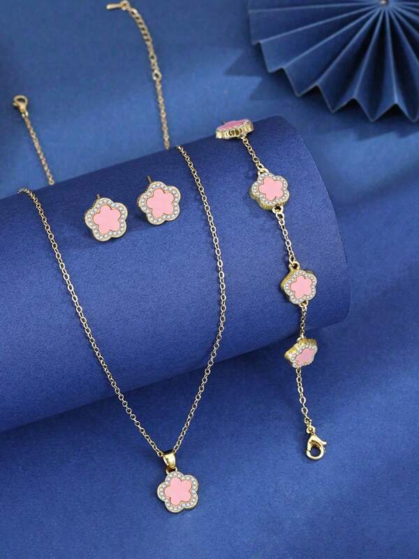 3pcs/Set Bracelet Necklace Stud Earrings For Women 925 Sterling Silver Lucky Jewellery Ladies Fine Jewelry Gift For Girls Getting Married And Engaged Daily Life Dating Decor