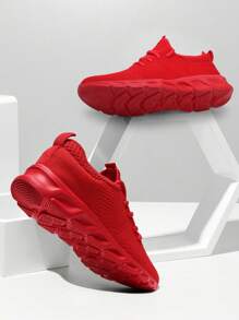 Men's Mesh Breathable Sneakers Lace Up Flat Shoes Training Tennis Shoes Walking Shoes Comfortable And Lightweight Athletic Shoes Red - Red - View 5