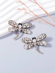 juran 1 par de aretes con forma de libélula con rhinestones, joya adornada linda y brillante para mujeres