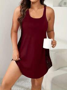 Camisola de Renda com Decote Redondo e Costas Abertas, Estilo Europeu e Americano, Plus Size, Vestimenta Casual para Casa, Primavera/Verão