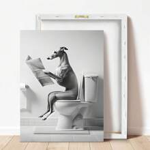 1pc, Canvas Hanging, Framed Decorative Painting, Poster, Wall Arts, Whimsical Greyhound Bathroom Canvas Poster - Humorous Wall Art For Living Room, Bedroom, Home Office Decor - Vintage & Modern Style, Vertical Orientation, Animal Print, Indoor Use, Bathroom Decor Gifts Birthday Graduation
