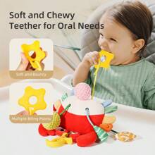 1pc Baby Plush Pull/Push Sensory Toy, Includes Crab & Chick Shaped Fabric Toys With Teether, Mirror, Bell, Suitable For Crib, Stroller, Car Seat, Multi-Textural Experience, Early Educational Development Gift For Baby Boys And Girls (Some Accessory Colors Randomly Assorted)
