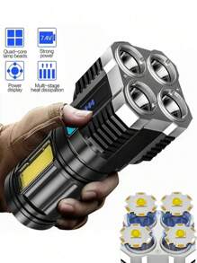 LED 手电筒，带 COB 侧灯的强力 4 LED 手电筒，4 种模式 USB 可充电 LED 手电筒，防水内置电池手电筒，露营工具 - 彩色 - 查看 3