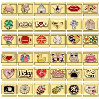 1/3/9/18 piezas Accesorio de pulsera modular de acero inoxidable de color dorado con diseños aleatorios (familia, deportes, corazón, amor, cámara, pastel, flores y talla grande) para pulsera elástica de moda para hombres y mujeres