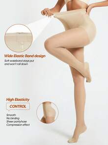 女士塑形紧身裤和过膝袜，薄款，适合秋冬季穿着 - 米色 - 查看 2
