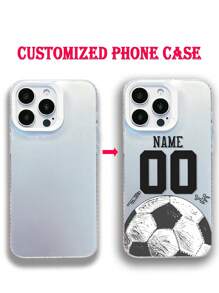 1 aanpasbaar voetbalshirt met nummer en naam, bedrukt met halve voetbaldetails, IMD mat schokbestendig telefoonhoesje, compatibel met 16, 11, 13 Pro Max, 12, 15 Pro Max, zilver, transparant, stijlvol, kleurrijk, vintage, schattig, gecontracteerd, grappig, aangepast, gepersonaliseerd, uniek, ideaal cadeau voor hem, ideaal cadeau voor haar, vriend, vriendin, familie, vrienden, grootouders, stel, voor jubilea, voor verjaardagen
