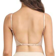 Backless Women Push Up Bra Super Boost Sexy Deep U Plunge Bra Invisible Underwear Body Shaper Shapewear Gathering Low Back With Transparent Shoulder Straps - 米色 - 查看 8