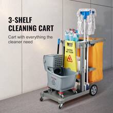 Cleaning Cart, 3-Shelf Commercial Janitorial Cart, 200 Lbs Capacity Plastic Housekeeping Cart, With 25 Gallon PVC Bag And Cover, 47" X 20" X 38.6" - Grey, With PVC Bag - View 2