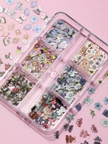A Box Of Mixed Insect And Animal Wood Pulp Nail Ornaments, Spring Simple Nail Decoration Small Accessories, Women Choose Flowers And Animals Mixed Ornaments