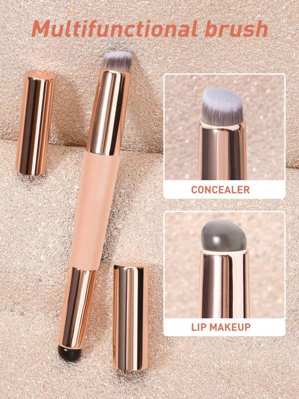 1 Pennello labbra in silicone a doppia testina con coperchio, pennello correttore, pennello fondotinta, pennello per il trucco multiuso, pennello rossetto in silicone, anti-polvere con coperchio, portatile e igienico, pennello correttore e sfumatore, morbido e flessibile, adatto per i viaggi