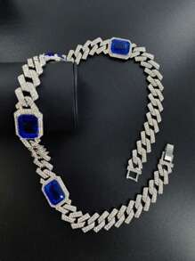 1pc Fashionable Men/Women Alloy Fully Rhinestone Gem Necklace, Shiny Rhombic Chain Jewelry For Daily Wear - Gemstone Hip Necklace - View 22