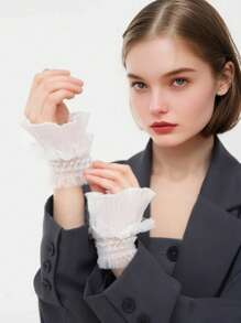 1 para eleganckich, dekoracyjnych, koronkowych mankietów z bufiastymi rękawami, poliester, uniwersalne do codziennego noszenia i ceremonii, na każdą porę roku