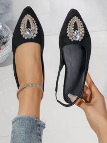 Chaussures plates à bout pointu étincelant en tissu pour femmes, portées confortablement au quotidien
