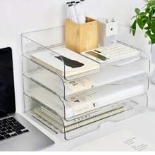 2 Piezas/Bandeja de Archivo de 4 Piezas, Caja de Almacenamiento de Papeles, Bandeja de Cartas, Caja de Almacenamiento de Escritorio Apilable Transparente, Perfecta para Almacenar Papeles, Tabletas, Cartas, Documentos de Oficina, Libros, Notas, Carpetas - color transparente - Ver 7