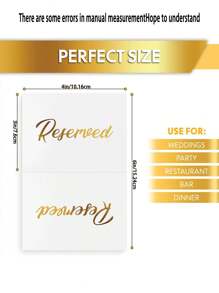 Tarjetas de reserva con estampado de lámina minimalista blanca para bodas, fiestas, restaurantes - Señal de reserva de mesa y sillas con doble cara en color dorado - Tarjetas de reserva de mesa de papel blanco - Accesorios para bodas - Tarjetas de eventos