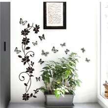 黑藤3D蝴蝶玻璃贴纸墙贴背景墙卧室房间浴室装饰可移除墙壁贴自粘墙贴 - 黑色 - 查看 6