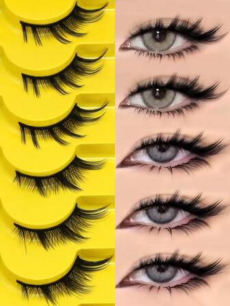 GROINNEYA 7对猫眼睫毛自然假睫毛3D仿貂皮柔软动漫睫毛角色扮演浓密睫毛延长(Y03) 假睫毛，睫毛，睫毛，假睫毛