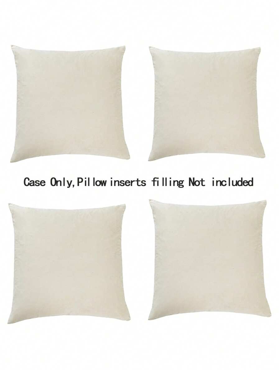Juego de 4 fundas de almohada de unicolor suave y simple, decoración del hogar, sin relleno de almohada - Beis - Ver 1