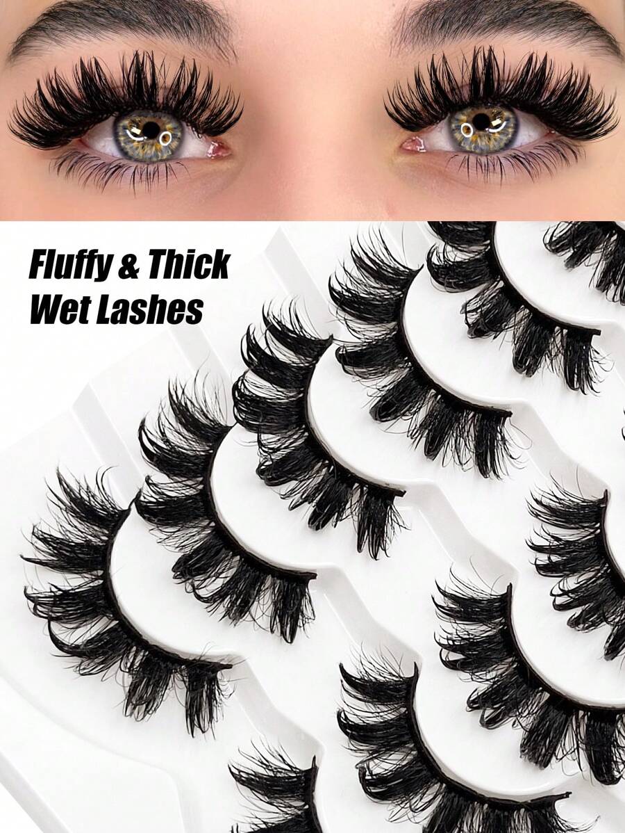 Asiteo 7 Pairs Cartoon Style Moist Eyelashes, Suitable For Cosplay, Fluffy & Thick, Faux Mink Doll Lashes - 尖尾漫畫款 - 查看 1