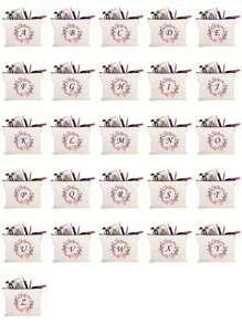 1pc Fashion Simple Printed Patchwork Youth Cosmetic Bag, White Small Bag, Peony Wreath Black Letters A-Z, Cosmetic Bag, Portable Toiletry Bag, Birthday Gift, Reusable Cosmetic Bag, Simple Large Capacity Travel Cosmetic Bag For Teenagers, Earphones, Accessories Storage, Coin Purse, Multifunctional Portable Youth Gift, Portable Leisure Storage Bag,